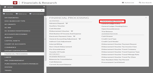 Click on General Ledger Balance